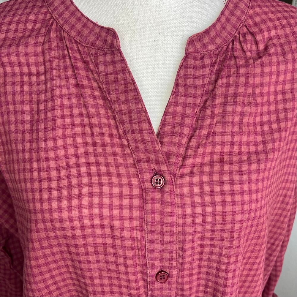 Cotton Bleu red gingham split neck blouse relaxed fit cotton cottagecore small - Picture 2 of 8